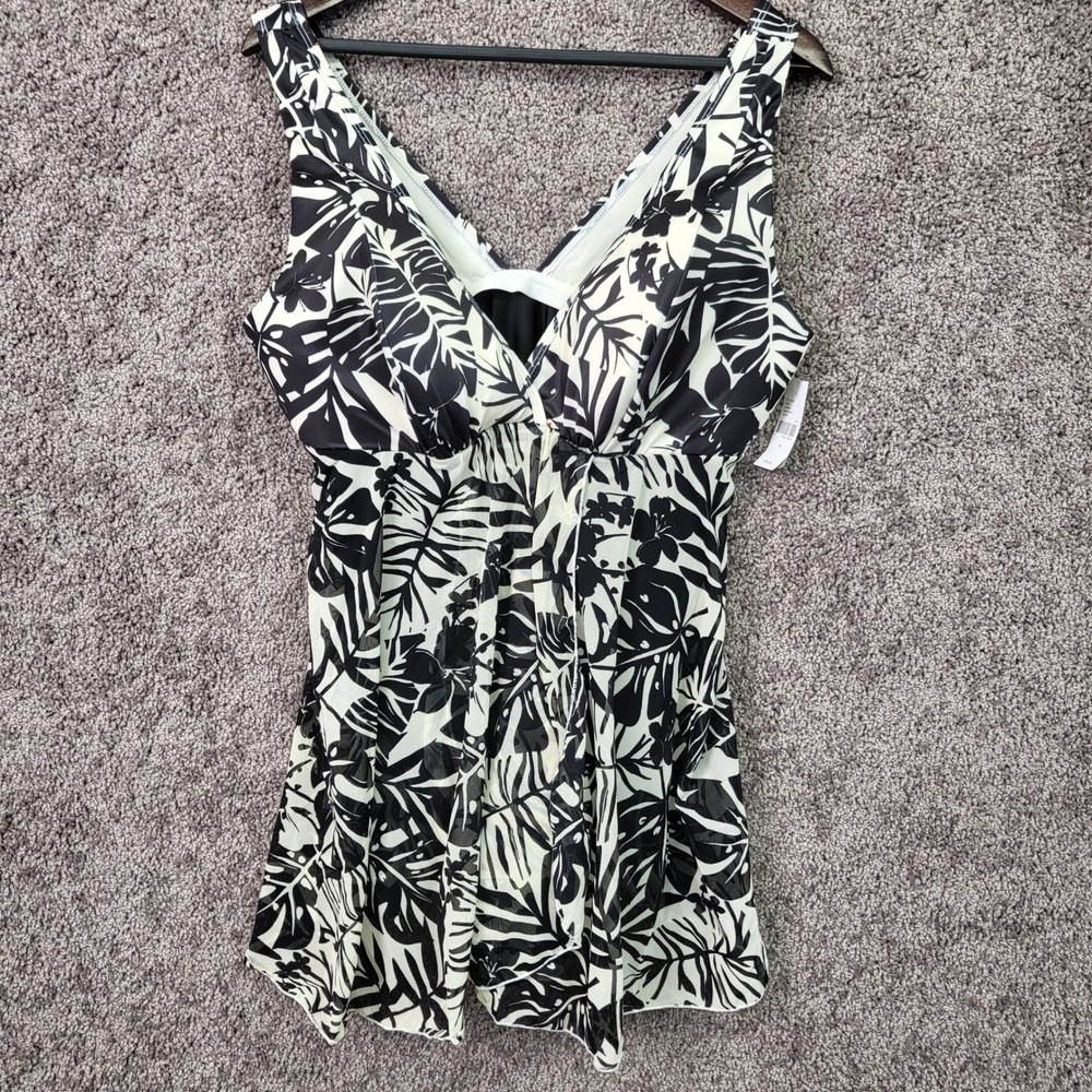 Lane Bryant Women's 18 Tropical Palm Mesh Wrap Swimdress One Piece Swimsuit NWT